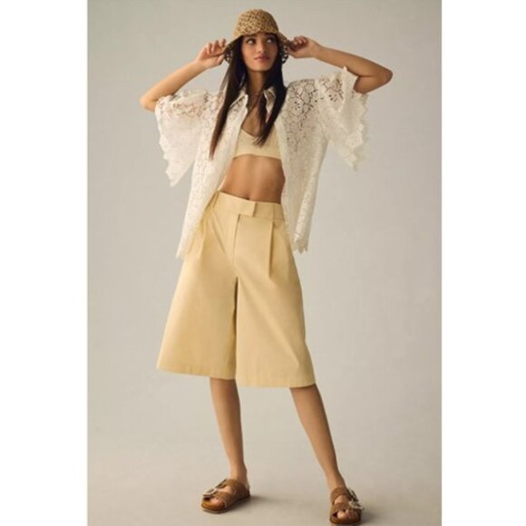 NWT-Anthropologie-Maeve-Cutout Lace Short Sleeve Shirt - White - XL - Picture 3 of 11